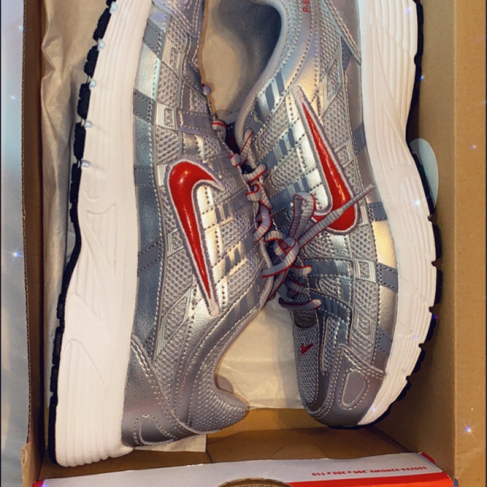Nike Metallic Silver and Red Running Shoes